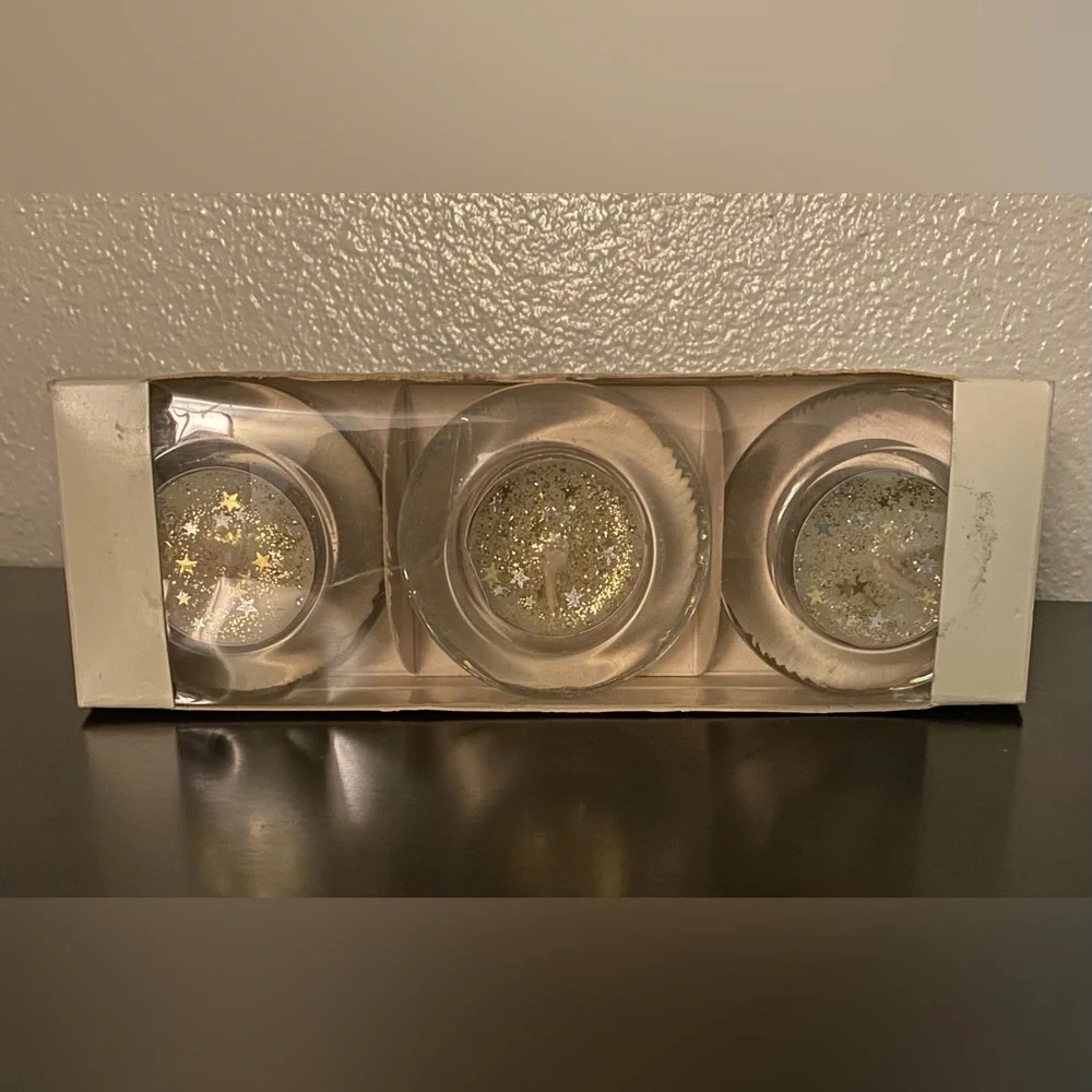 Pier 1 Imports Gold Star Tea Light Candle Holders | Set of 3 | Clear Glass | New
